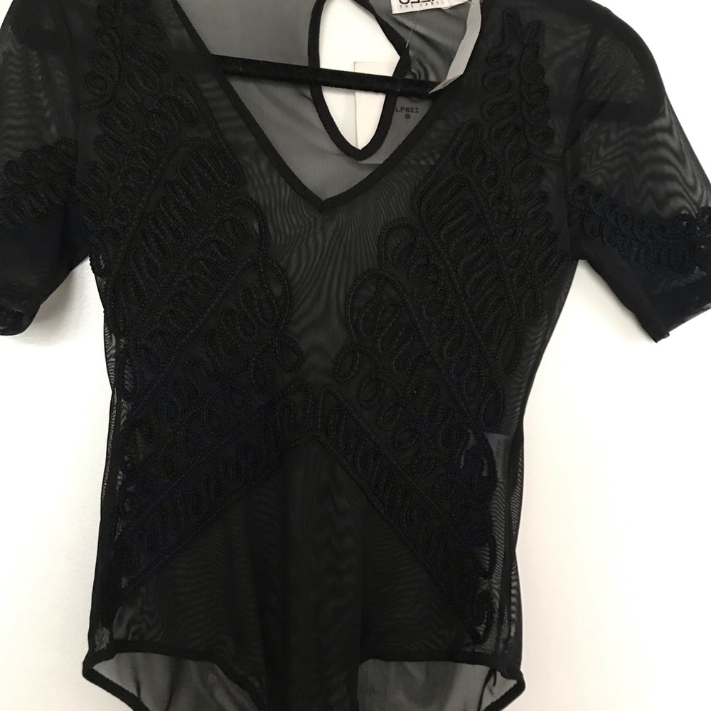 LF black sheer body suit